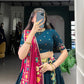 Lorenvalley Teal Tussar Silk Printed And Foil Work With Lace Touch Up Lehenga Choli with Dupatta | Swadesiicart