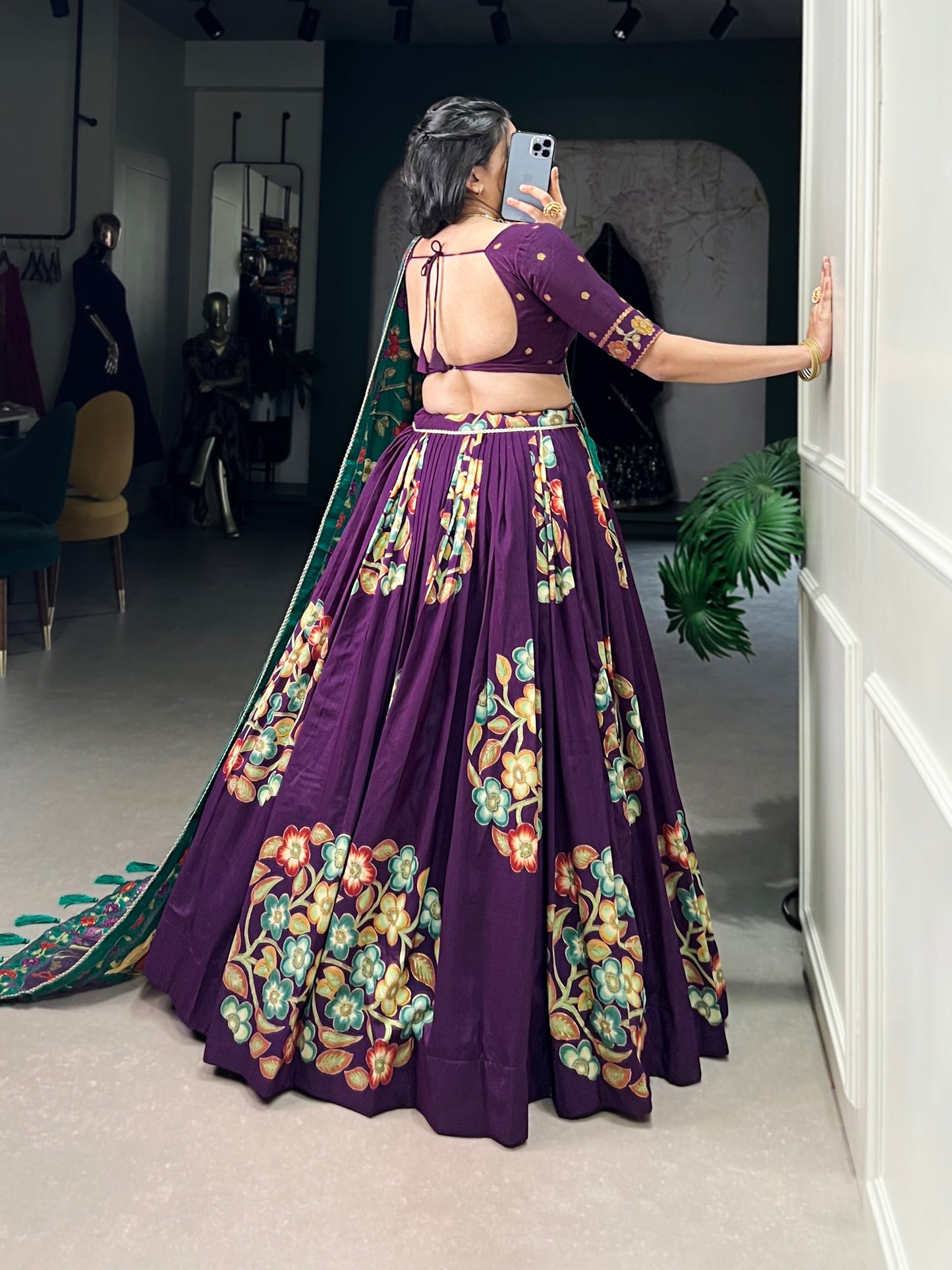 Lorenvalley Purple Tussar Silk Printed And Foil Work With Lace Touch Up Lehenga Choli with Dupatta | Swadesiicart