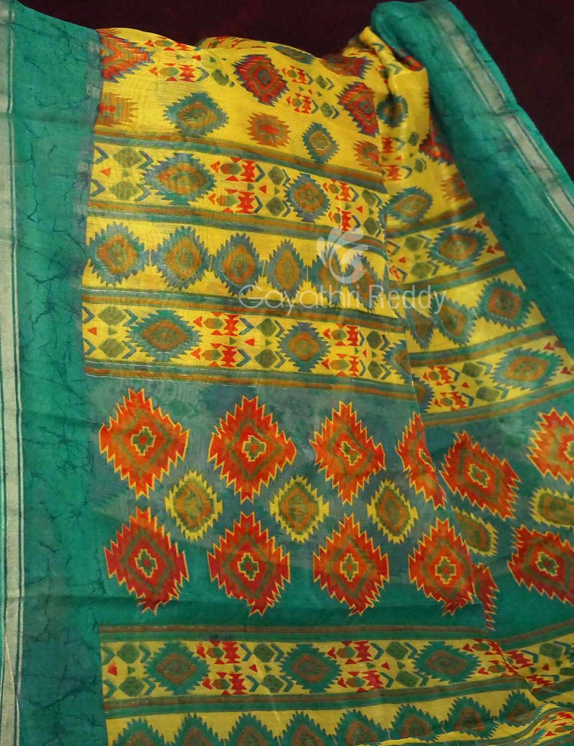 Lemon Yellow Colour Diamond Design Semi Chanderi Saree By Gayathri Reddy Designer Studio | Swadesiicart