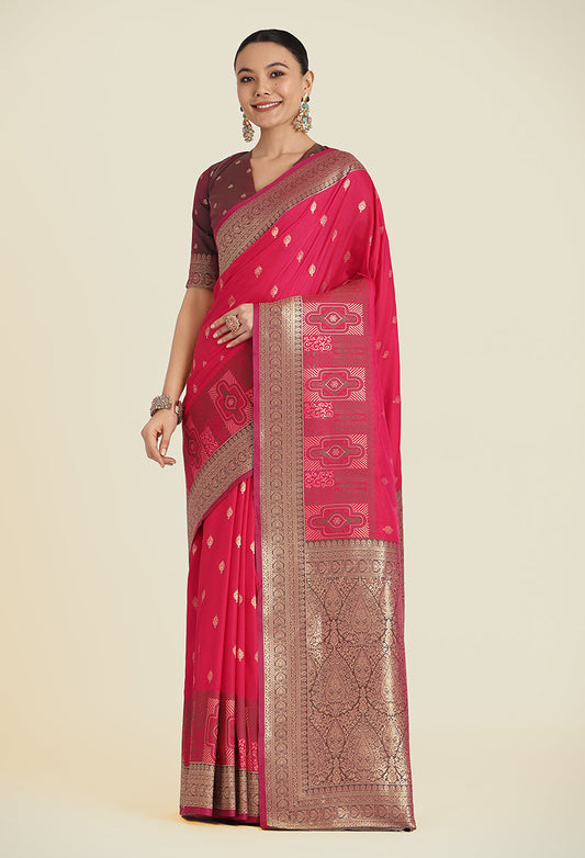 Monjolika Fashion Pink Color Banarasi Soft Silk Trendy Saree | Swadesiicart