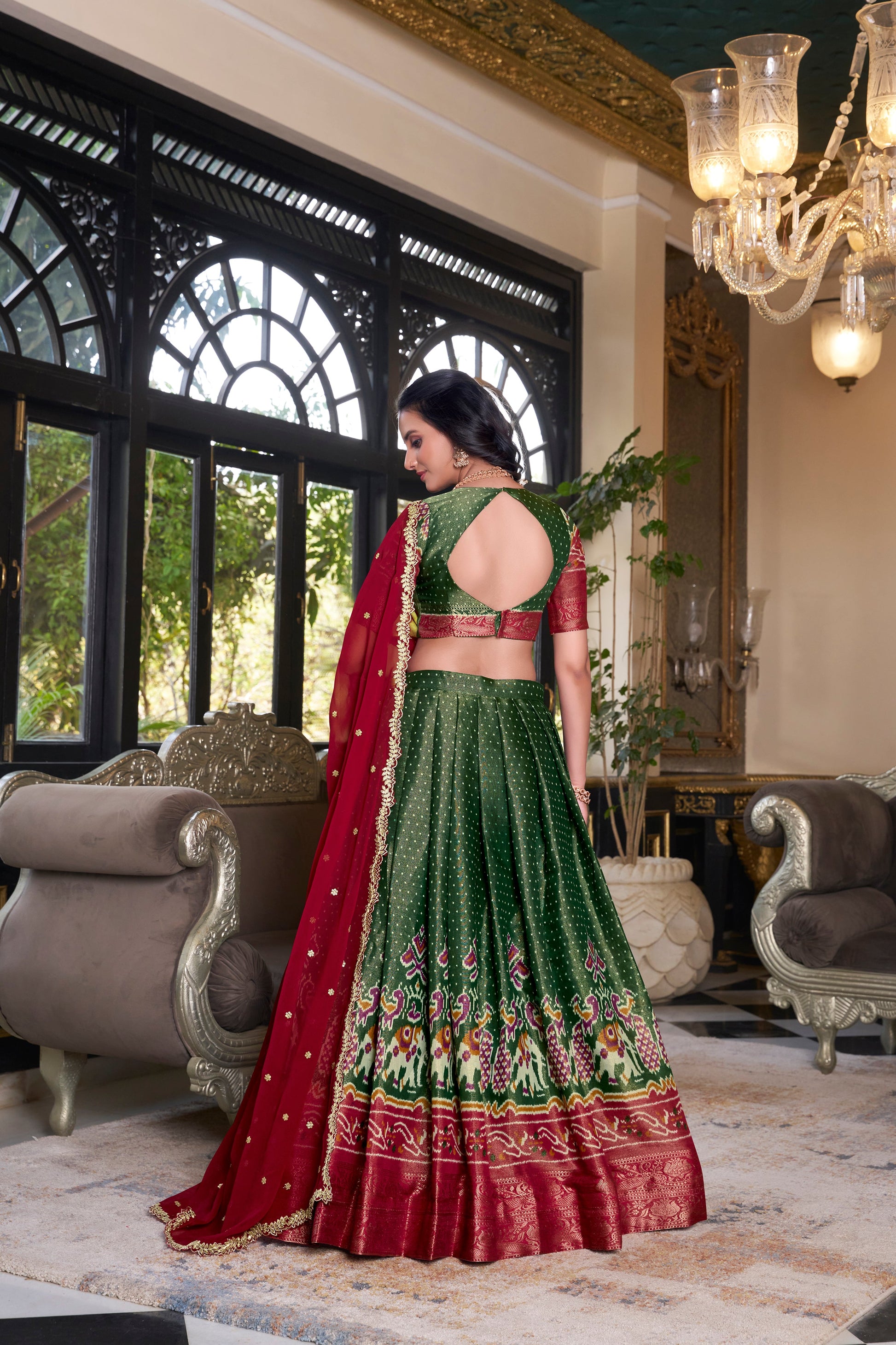 Lorenvalley Green Kanchipuram Printed With Zari Weaving Work Lehenga Choli with Dupatta | Swadesiicart