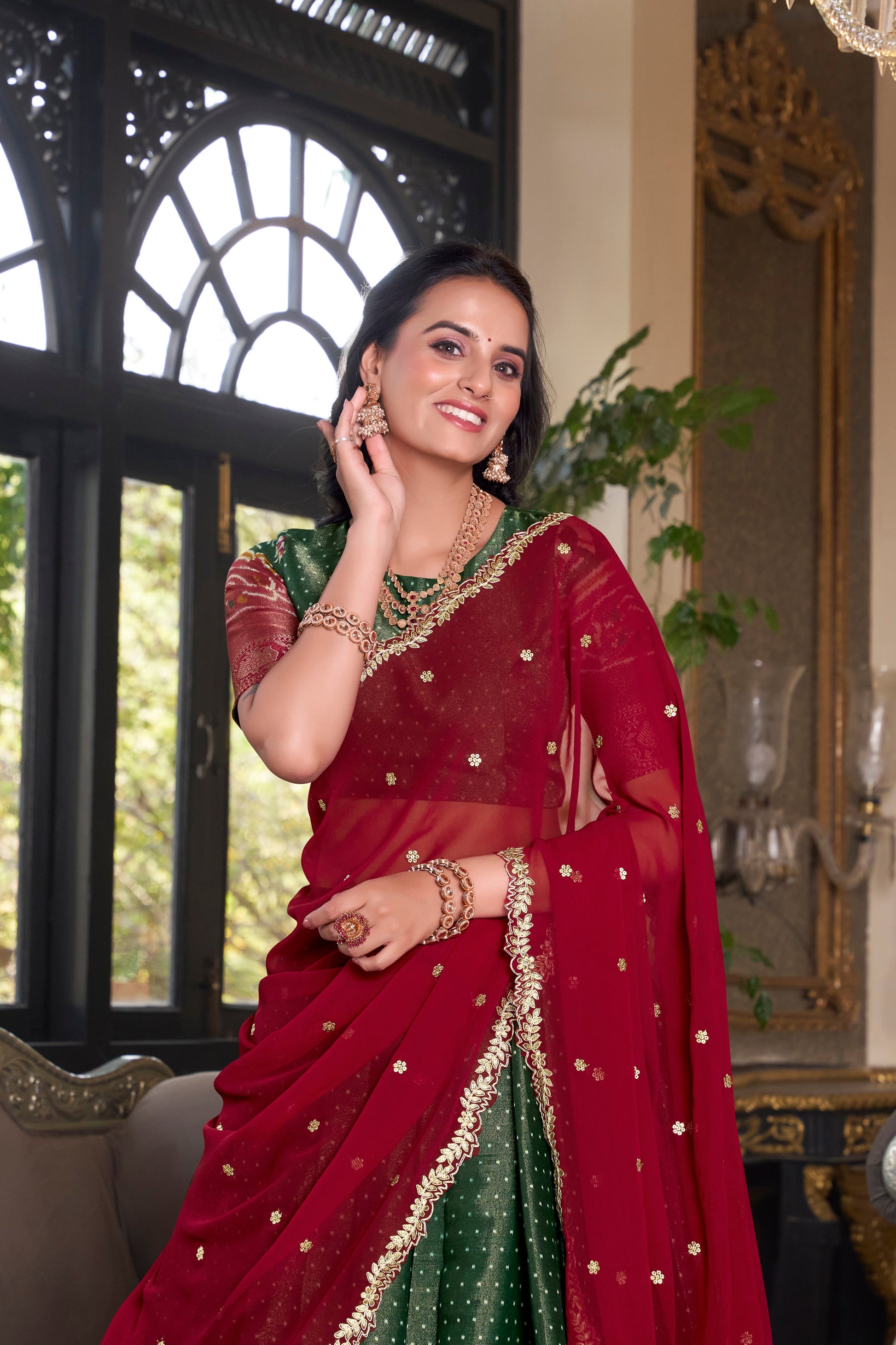 Lorenvalley Green Kanchipuram Printed With Zari Weaving Work Lehenga Choli with Dupatta | Swadesiicart