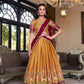 Lorenvalley Mustard Kanchipuram Printed With Zari Weaving Work Lehenga Choli with Dupatta | Swadesiicart