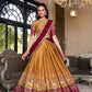 Lorenvalley Mustard Kanchipuram Printed With Zari Weaving Work Lehenga Choli with Dupatta | Swadesiicart