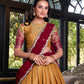 Lorenvalley Mustard Kanchipuram Printed With Zari Weaving Work Lehenga Choli with Dupatta | Swadesiicart