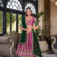 Lorenvalley Pink Kanchipuram Printed With Zari Weaving Work Lehenga Choli with Dupatta | Swadesiicart