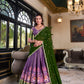 Lorenvalley Purple Kanchipuram Printed With Zari Weaving Work Lehenga Choli with Dupatta | Swadesiicart