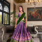 Lorenvalley Purple Kanchipuram Printed With Zari Weaving Work Lehenga Choli with Dupatta | Swadesiicart