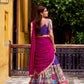 Lorenvalley Fashion Multicolor Poly Chanderi Zari Stripe Kalamkari Printed With Zari Weaving Work Lehenga Choli with Dupatta | Swadesiicart