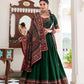 Lorenvalley Fashion Green Tasar Silk Gamthi Print With Embossed Design And Gotta Patti Lace Touch Up Lehenga Choli with Dupatta | Swadesiicart