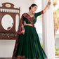 Lorenvalley Fashion Green Tasar Silk Gamthi Print With Embossed Design And Gotta Patti Lace Touch Up Lehenga Choli with Dupatta | Swadesiicart