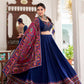 Lorenvalley Fashion Navyblue Tasar Silk Gamthi Print With Embossed Design And Gotta Patti Lace Touch Up Lehenga Choli with Dupatta | Swadesiicart