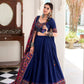Lorenvalley Fashion Navyblue Tasar Silk Gamthi Print With Embossed Design And Gotta Patti Lace Touch Up Lehenga Choli with Dupatta | Swadesiicart