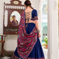 Lorenvalley Fashion Navyblue Tasar Silk Gamthi Print With Embossed Design And Gotta Patti Lace Touch Up Lehenga Choli with Dupatta | Swadesiicart