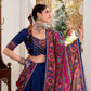 Lorenvalley Fashion Navyblue Tasar Silk Gamthi Print With Embossed Design And Gotta Patti Lace Touch Up Lehenga Choli with Dupatta | Swadesiicart