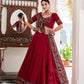 Lorenvalley Fashion Red Tasar Silk Gamthi Print With Embossed Design And Gotta Patti Lace Touch Up Lehenga Choli with Dupatta | Swadesiicart