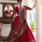 Lorenvalley Fashion Red Tasar Silk Gamthi Print With Embossed Design And Gotta Patti Lace Touch Up Lehenga Choli with Dupatta | Swadesiicart