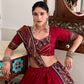Lorenvalley Fashion Red Tasar Silk Gamthi Print With Embossed Design And Gotta Patti Lace Touch Up Lehenga Choli with Dupatta | Swadesiicart