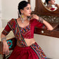 Lorenvalley Fashion Red Tasar Silk Gamthi Print With Embossed Design And Gotta Patti Lace Touch Up Lehenga Choli with Dupatta | Swadesiicart