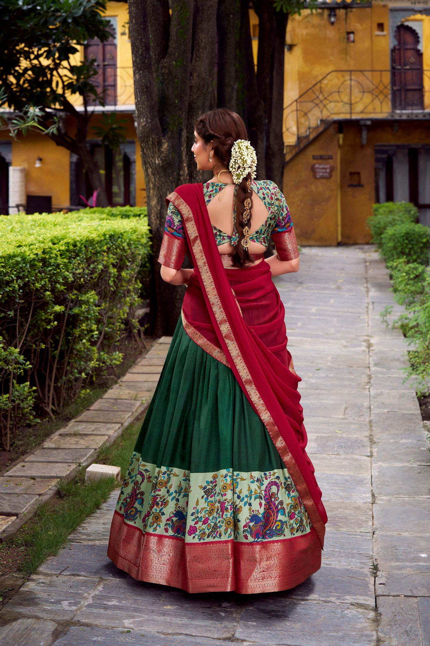 Lorenvalley Fashion Green Aastha Silk Printed with Zari Weaving Work Lehenga Choli with Dupatta - Swadesiicart