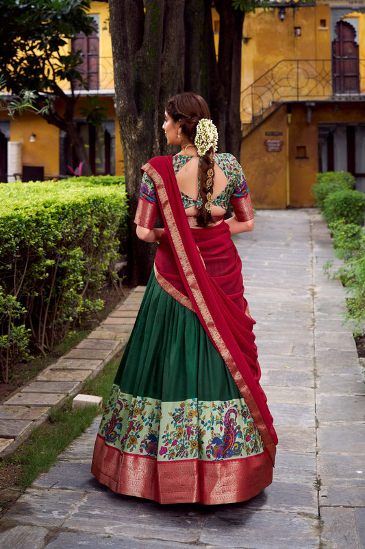 Lorenvalley Fashion Green Aastha Silk Printed with Zari Weaving Work Lehenga Choli with Dupatta - Swadesiicart
