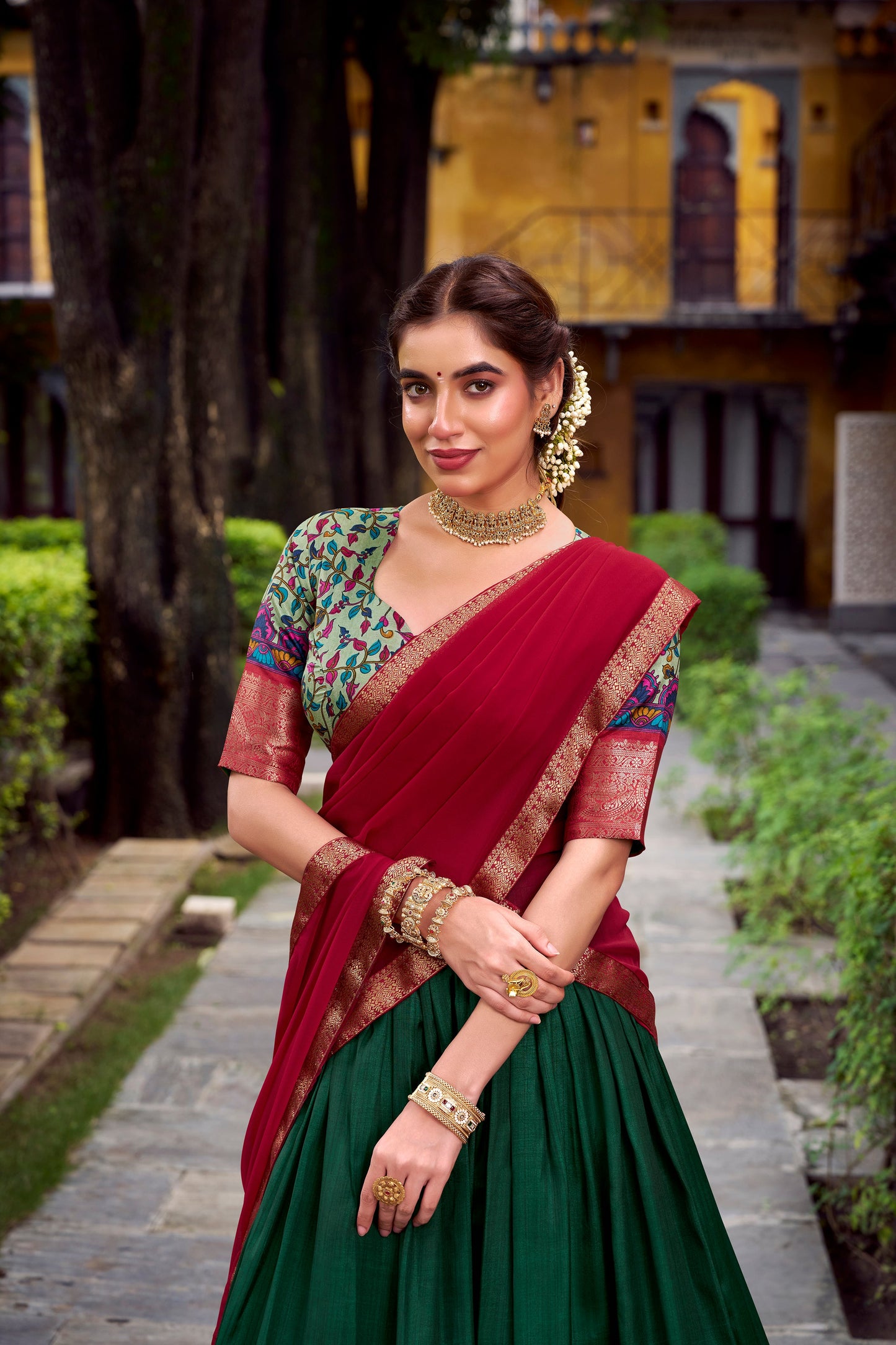 Lorenvalley Fashion Green Aastha Silk Printed with Zari Weaving Work Lehenga Choli with Dupatta - Swadesiicart