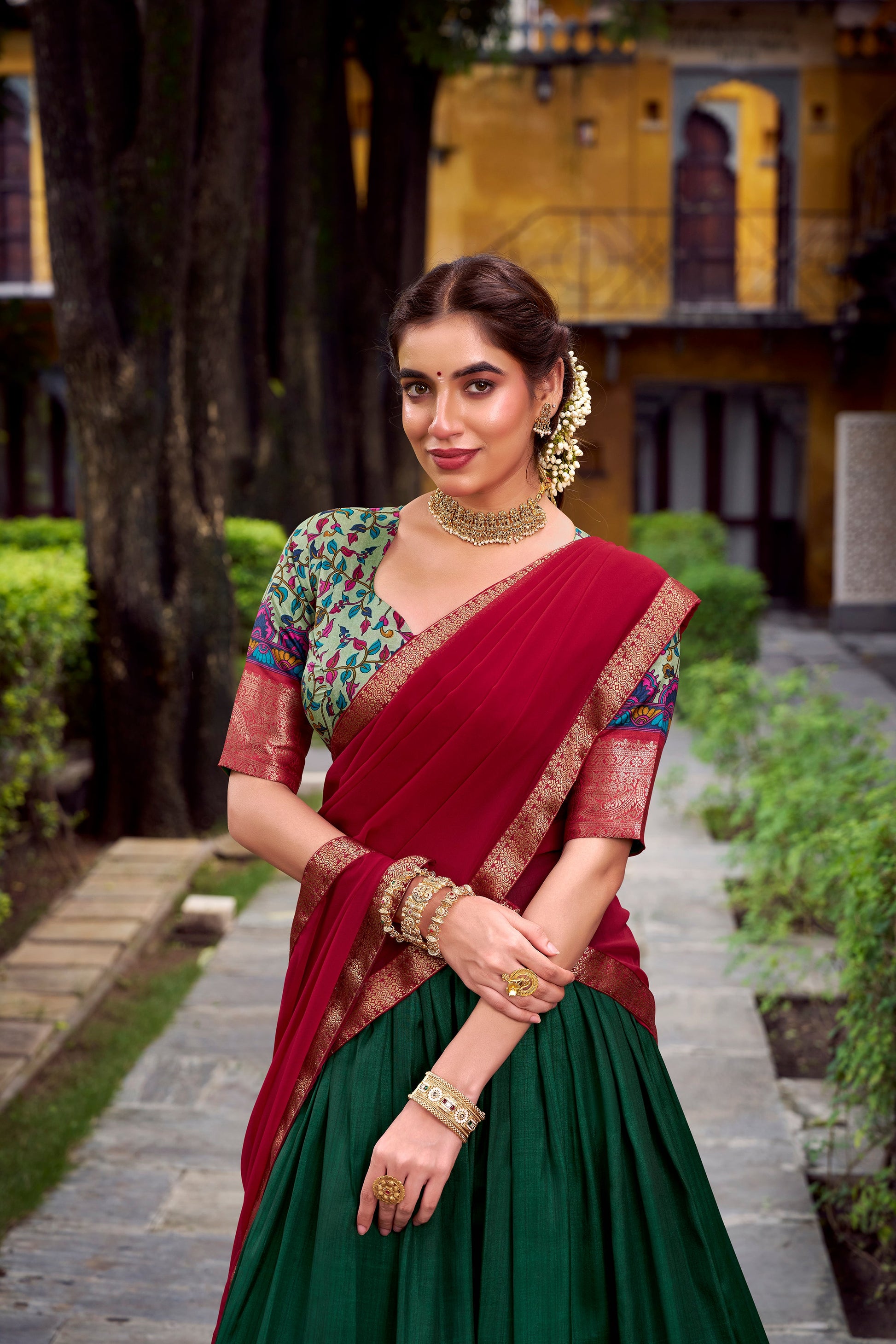 Lorenvalley Fashion Green Aastha Silk Printed with Zari Weaving Work Lehenga Choli with Dupatta - Swadesiicart