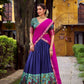 Lorenvalley Fashion Navy Blue Aastha Silk Printed with Zari Weaving Work Lehenga Choli with Dupatta - Swadesiicart