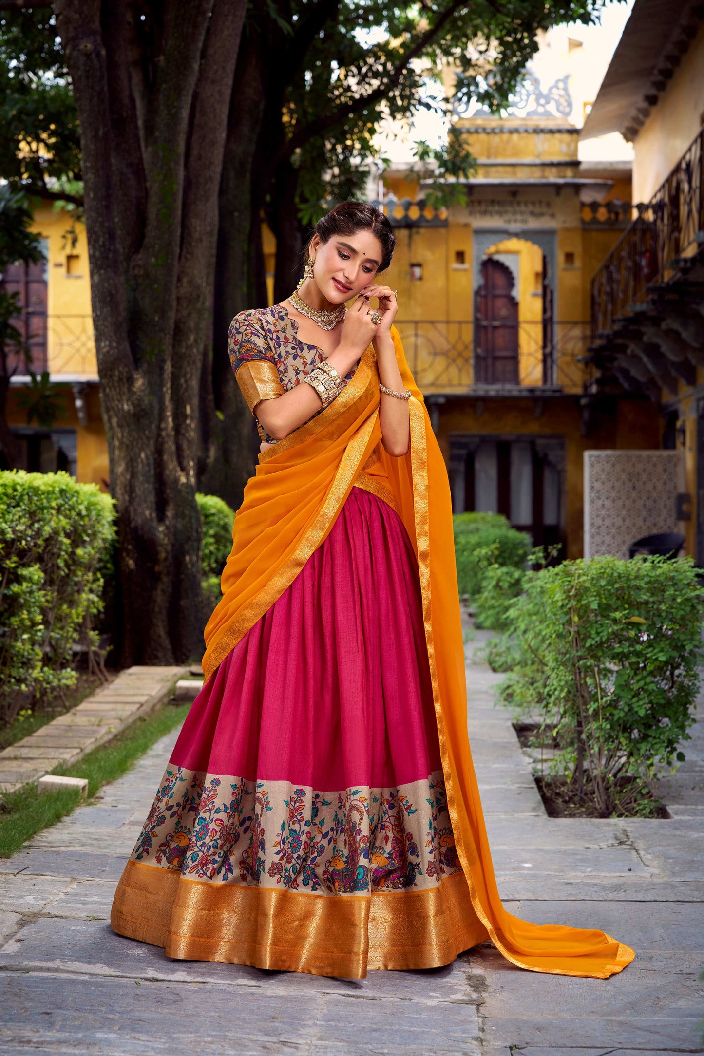 Lorenvalley Fashion Pink Aastha Silk Printed with Zari Weaving Work Lehenga Choli with Dupatta - Swadesiicart