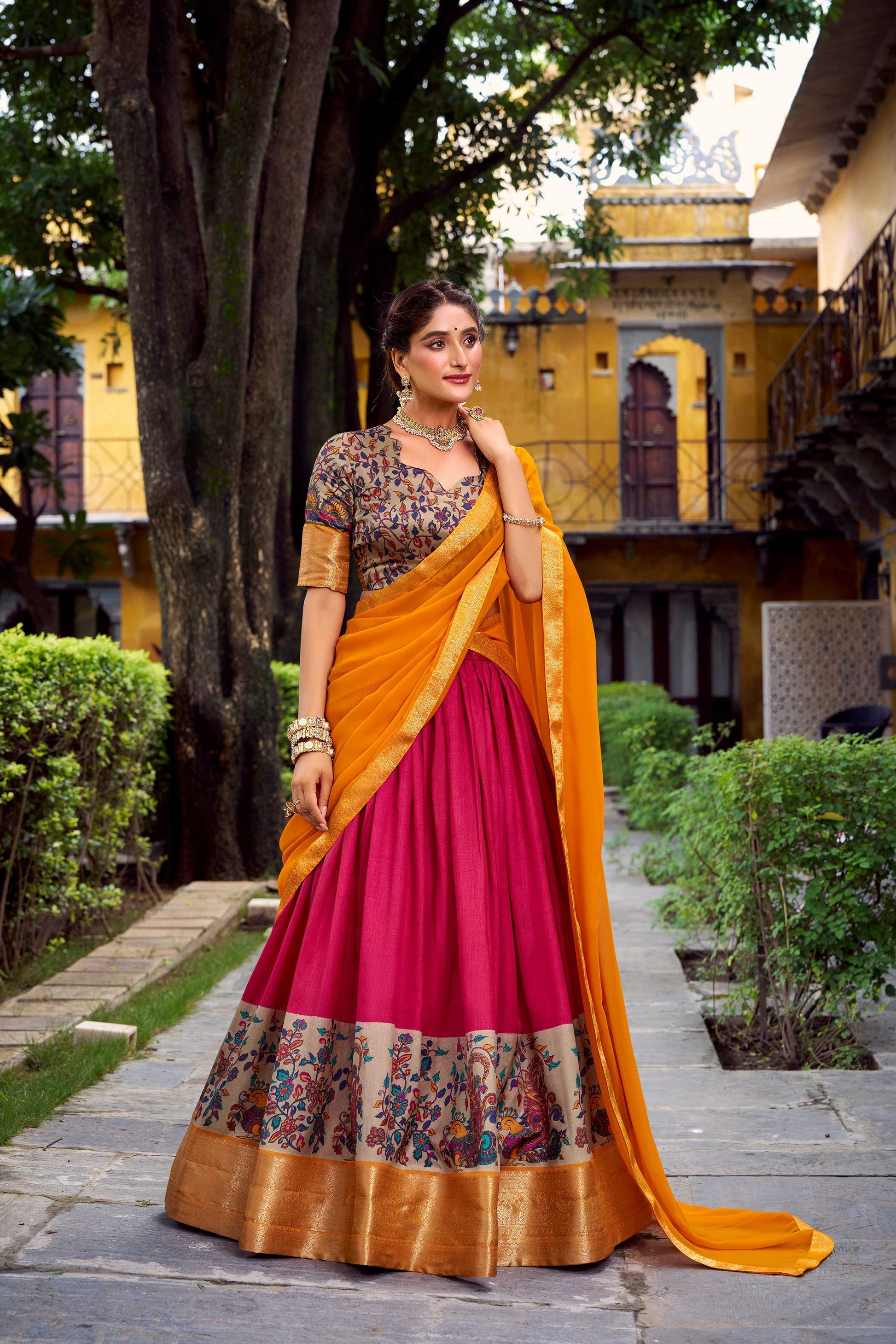 Lorenvalley Fashion Pink Aastha Silk Printed with Zari Weaving Work Lehenga Choli with Dupatta - Swadesiicart