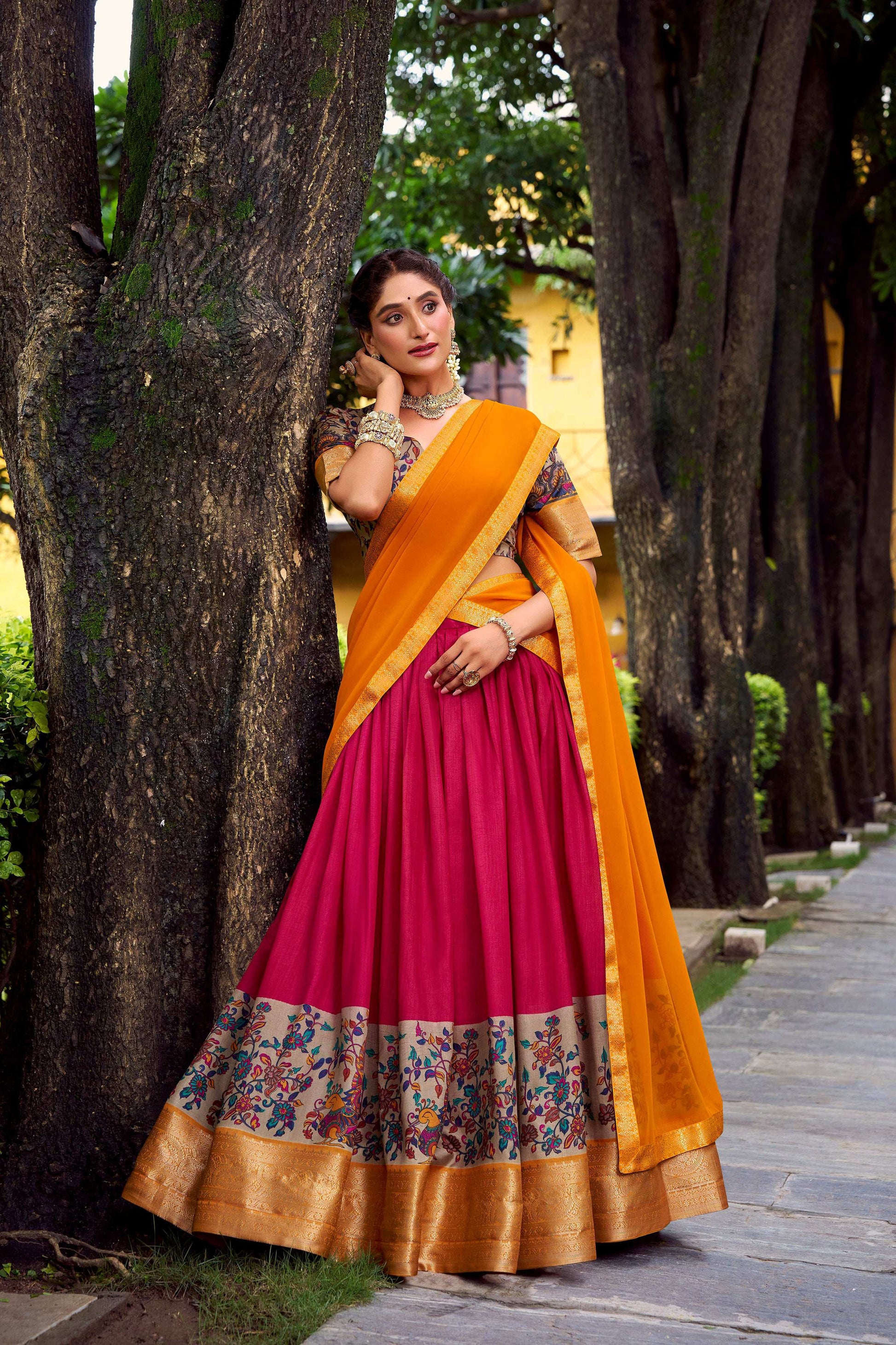 Lorenvalley Fashion Pink Aastha Silk Printed with Zari Weaving Work Lehenga Choli with Dupatta - Swadesiicart