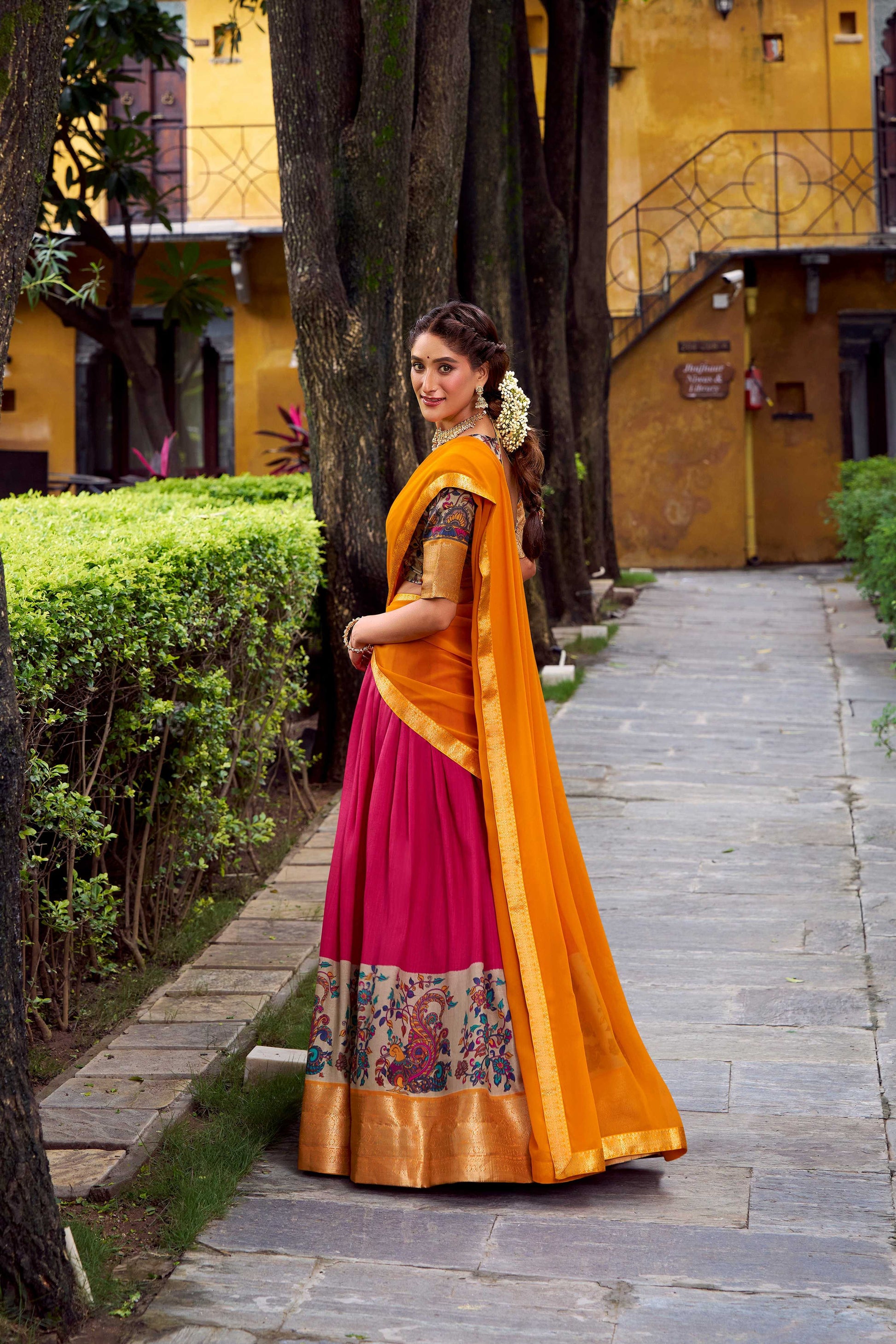 Lorenvalley Fashion Pink Aastha Silk Printed with Zari Weaving Work Lehenga Choli with Dupatta - Swadesiicart