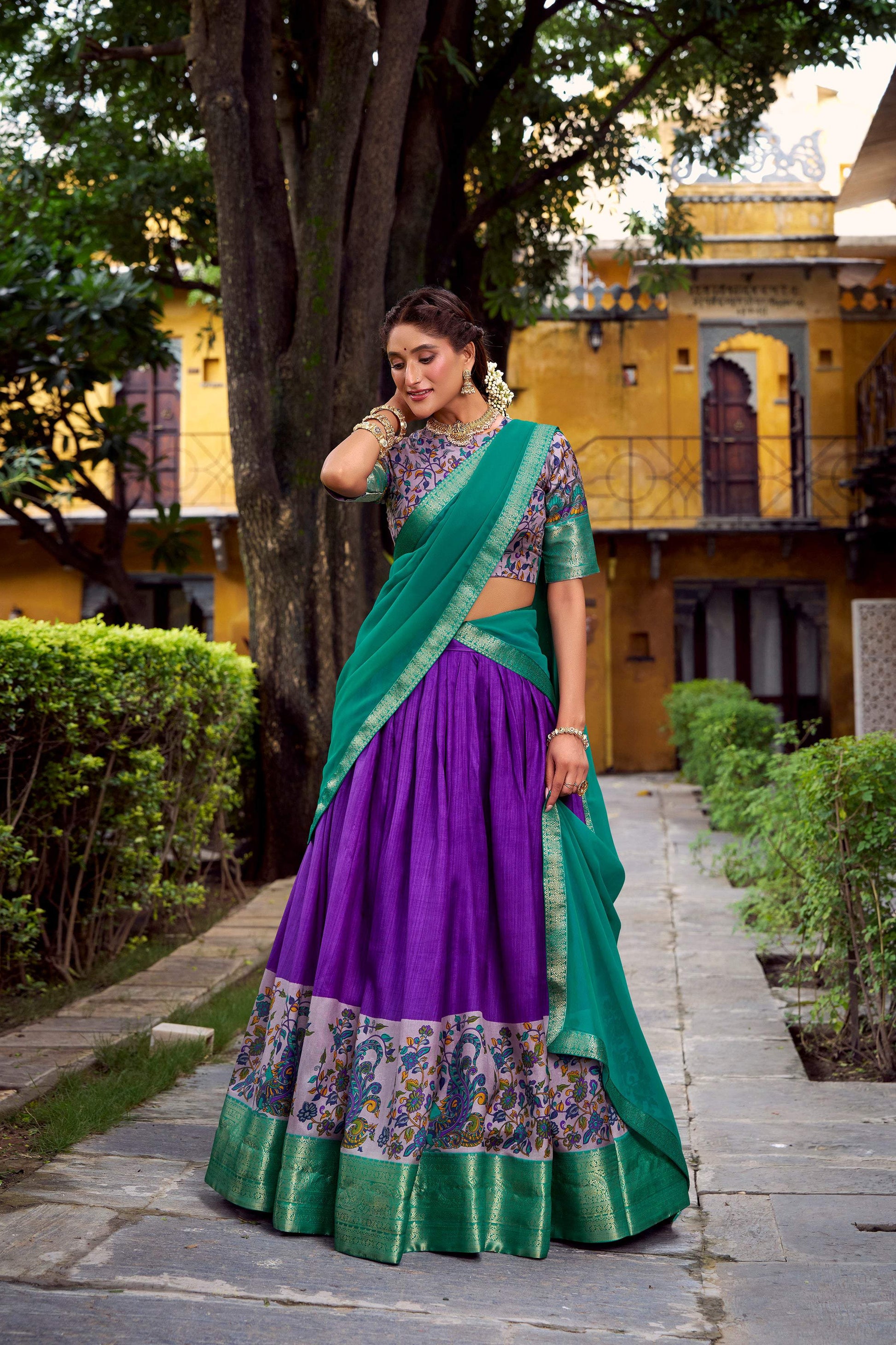 Lorenvalley Fashion Purple Aastha Silk Printed with Zari Weaving Work Lehenga Choli with Dupatta - Swadesiicart