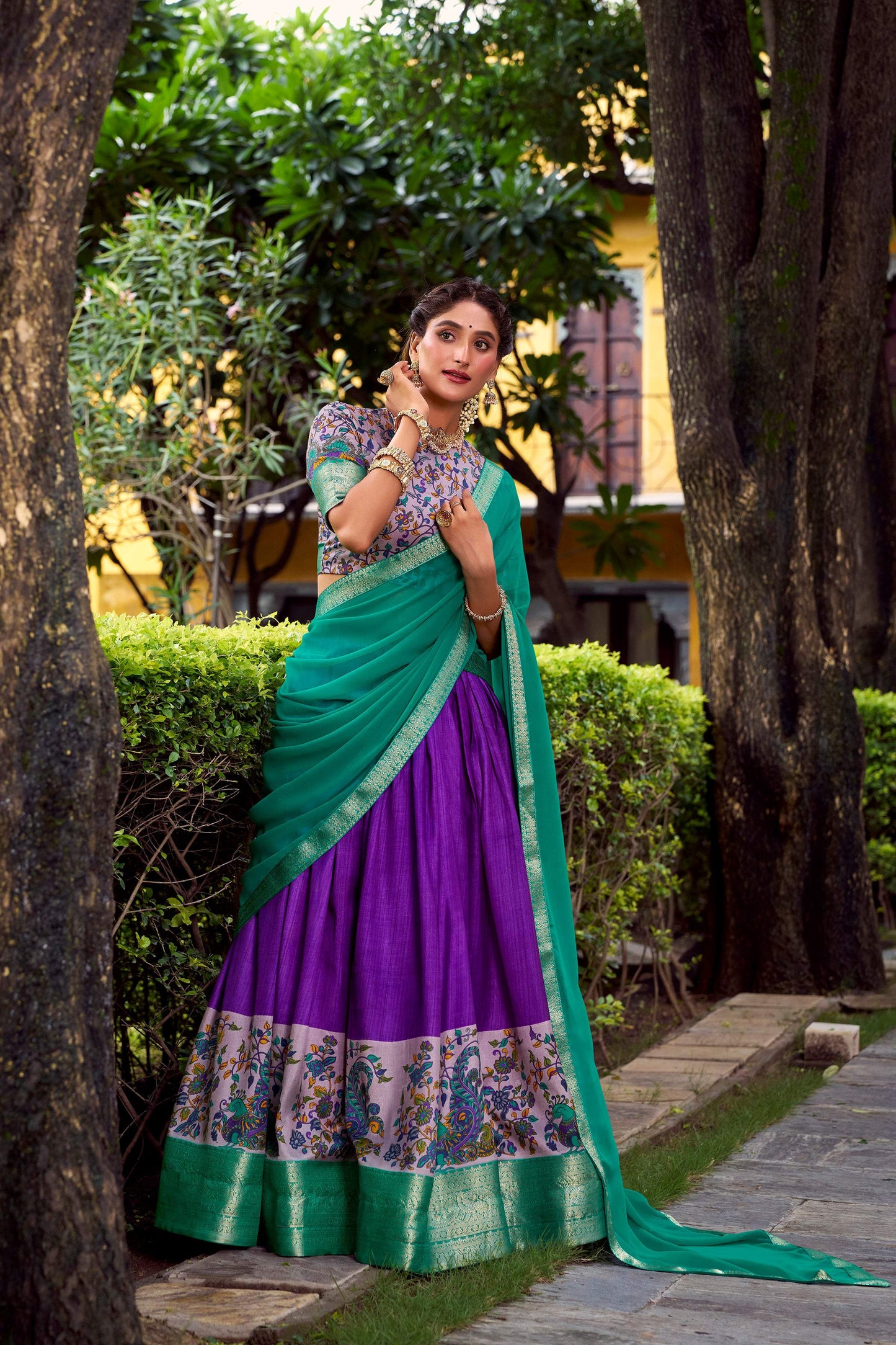 Lorenvalley Fashion Purple Aastha Silk Printed with Zari Weaving Work Lehenga Choli with Dupatta - Swadesiicart