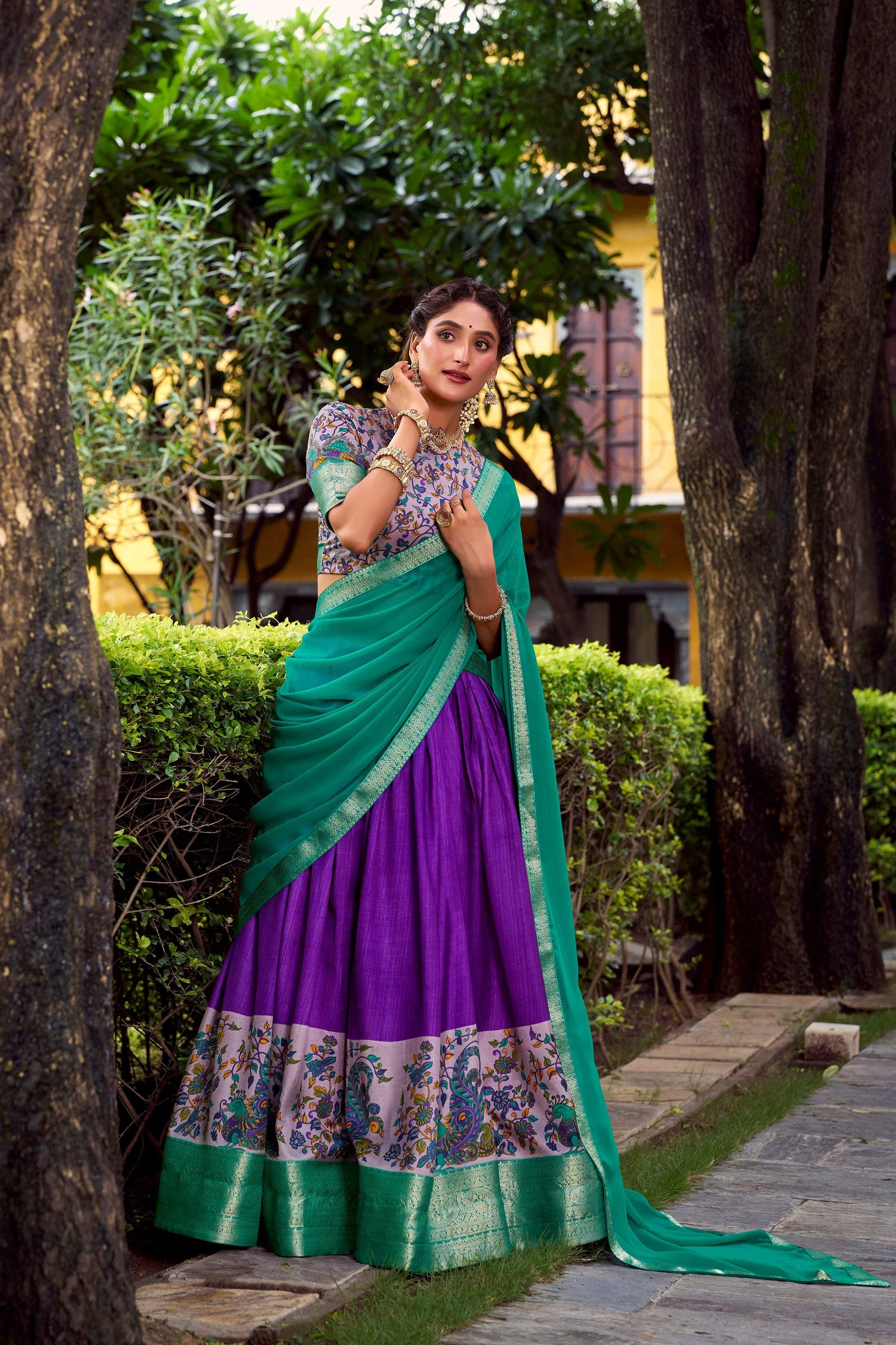 Lorenvalley Fashion Purple Aastha Silk Printed with Zari Weaving Work Lehenga Choli with Dupatta - Swadesiicart