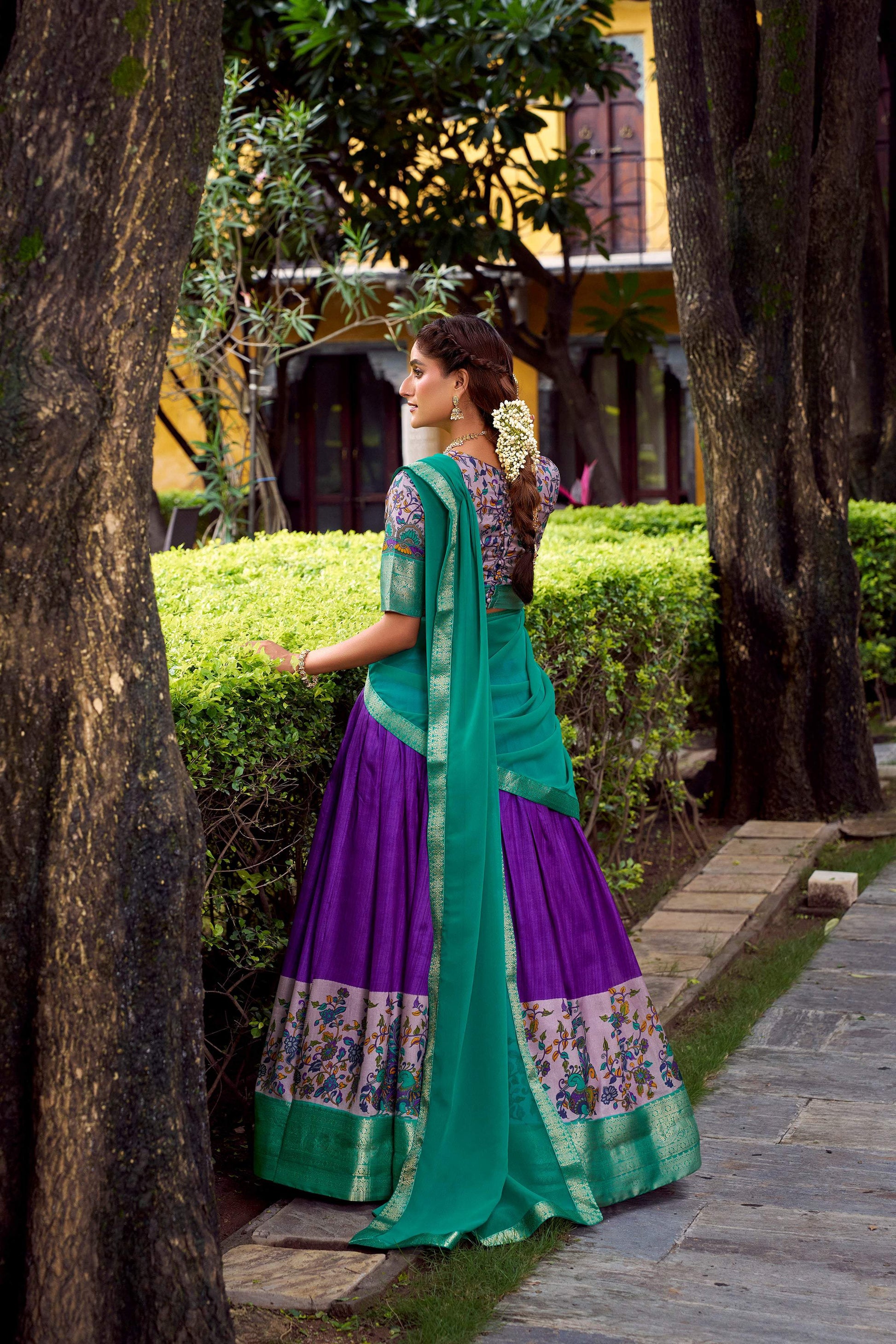 Lorenvalley Fashion Purple Aastha Silk Printed with Zari Weaving Work Lehenga Choli with Dupatta - Swadesiicart