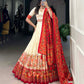 Lorenvalley Off White Tussar Silk Printed With Foil Work Lehenga Choli with Dupatta | Swadesiicart