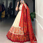 Lorenvalley Off White Tussar Silk Printed With Foil Work Lehenga Choli with Dupatta | Swadesiicart