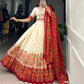 Lorenvalley Off White Tussar Silk Printed With Foil Work Lehenga Choli with Dupatta | Swadesiicart