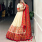 Lorenvalley Off White Tussar Silk Printed With Foil Work Lehenga Choli with Dupatta | Swadesiicart