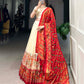 Lorenvalley Off White Tussar Silk Printed With Foil Work Lehenga Choli with Dupatta | Swadesiicart