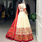 Lorenvalley Off White Tussar Silk Printed With Foil Work Lehenga Choli with Dupatta | Swadesiicart