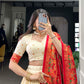 Lorenvalley Off White Tussar Silk Printed With Foil Work Lehenga Choli with Dupatta | Swadesiicart