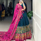 Lorenvalley Teal Tussar Silk Printed With Foil Work Lehenga Choli with Dupatta | Swadesiicart
