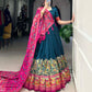 Lorenvalley Teal Tussar Silk Printed With Foil Work Lehenga Choli with Dupatta | Swadesiicart