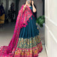 Lorenvalley Teal Tussar Silk Printed With Foil Work Lehenga Choli with Dupatta | Swadesiicart