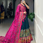 Lorenvalley Teal Tussar Silk Printed With Foil Work Lehenga Choli with Dupatta | Swadesiicart