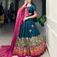 Lorenvalley Teal Tussar Silk Printed With Foil Work Lehenga Choli with Dupatta | Swadesiicart