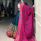 Lorenvalley Teal Tussar Silk Printed With Foil Work Lehenga Choli with Dupatta | Swadesiicart