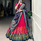 Lorenvalley Pink Tussar Silk Printed With Foil Work Lehenga Choli with Dupatta | Swadesiicart